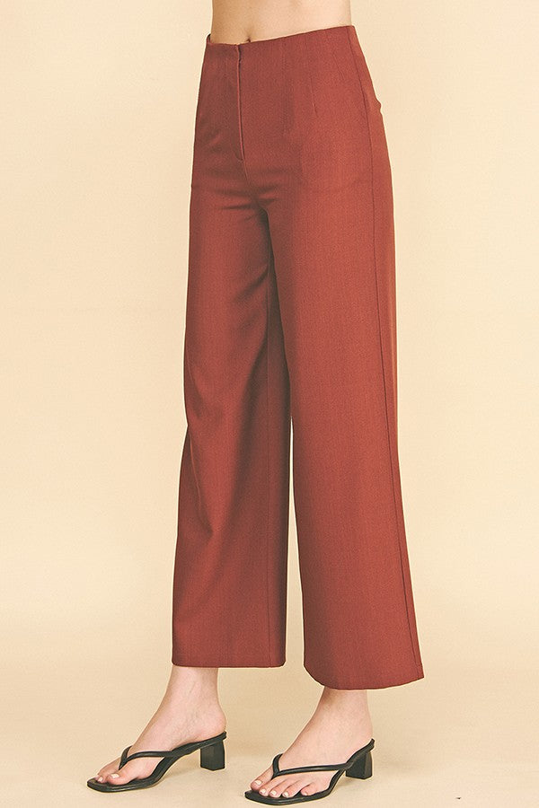 Twill Darted Waist Wide Leg Pants