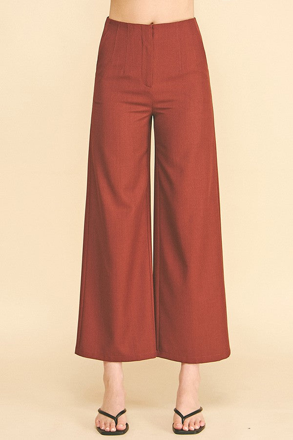 Twill Darted Waist Wide Leg Pants