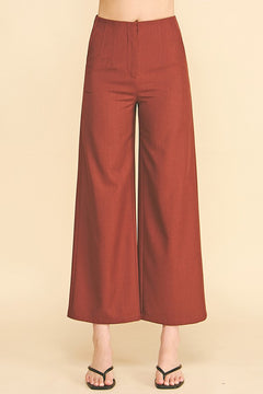 Twill Darted Waist Wide Leg Pants
