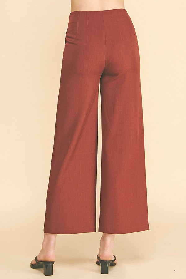 Twill Darted Waist Wide Leg Pants
