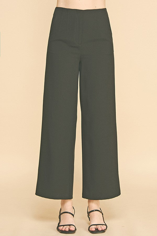 Twill Darted Waist Wide Leg Pants