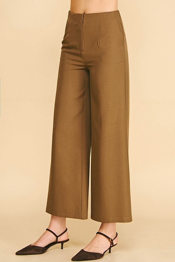 Twill Darted Waist Wide Leg Pants