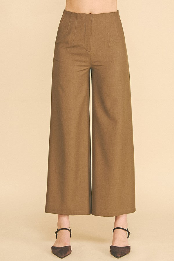 Twill Darted Waist Wide Leg Pants