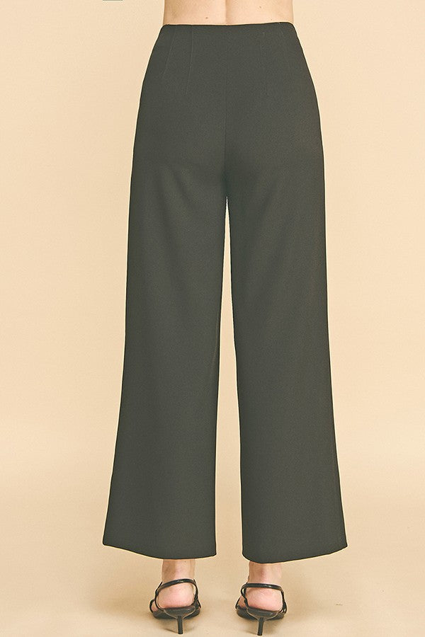 Twill Darted Waist Wide Leg Pants