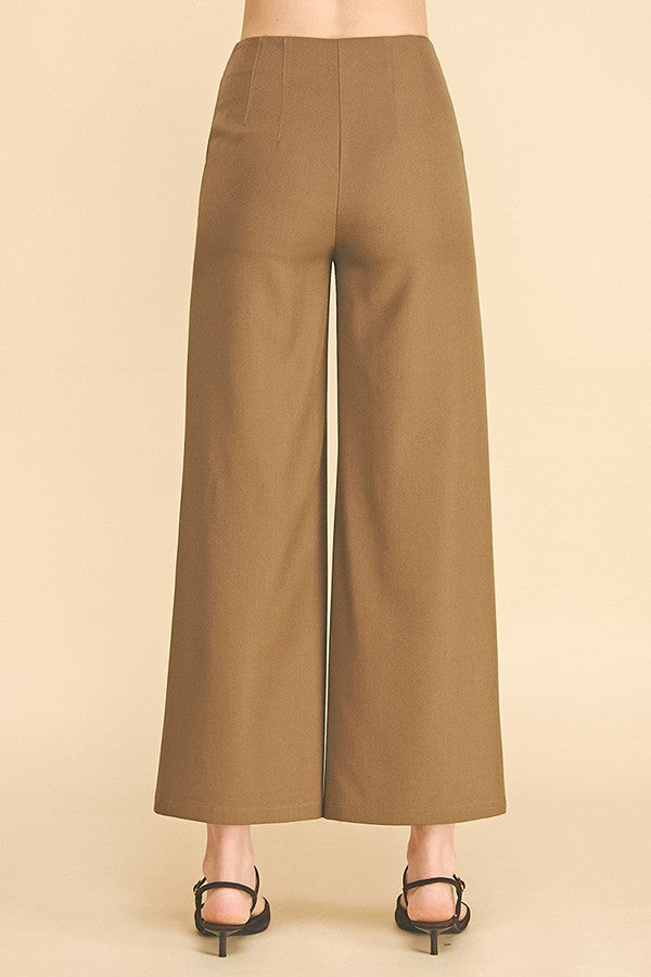 Twill Darted Waist Wide Leg Pants
