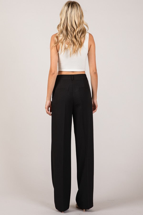 Twill Button Tab Wide Leg Full Trousers