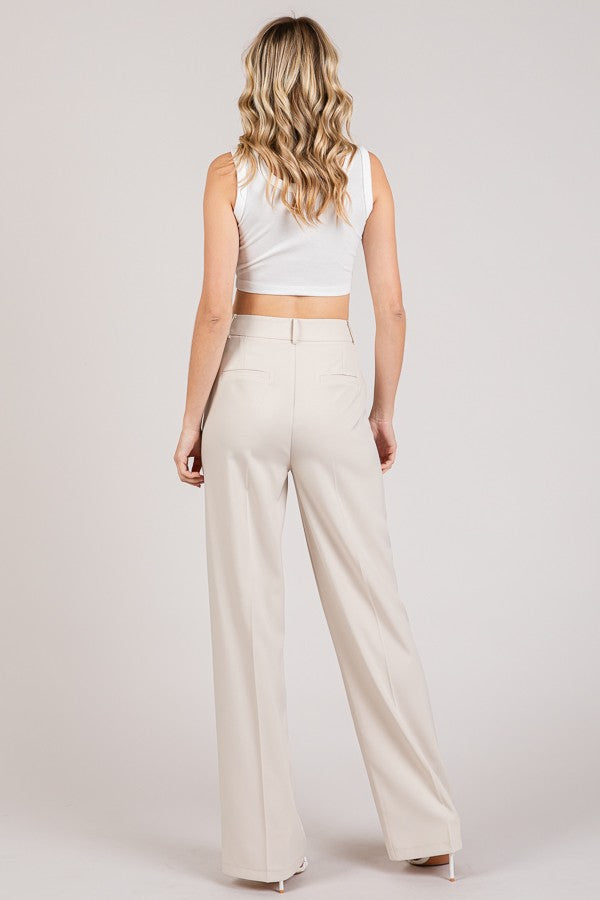 Twill Button Tab Wide Leg Full Trousers