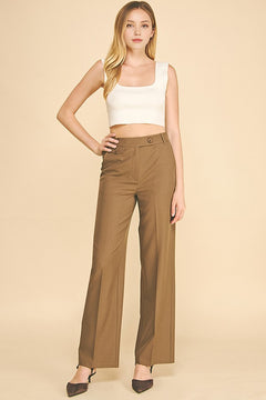 Twill Button Tab Wide Leg Full Trousers