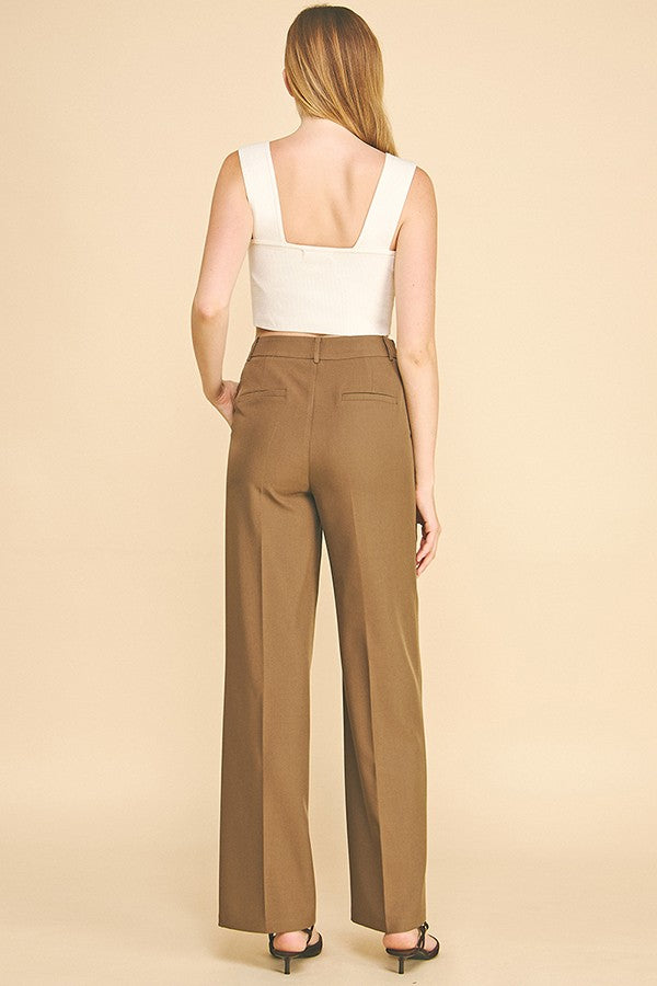 Twill Button Tab Wide Leg Full Trousers
