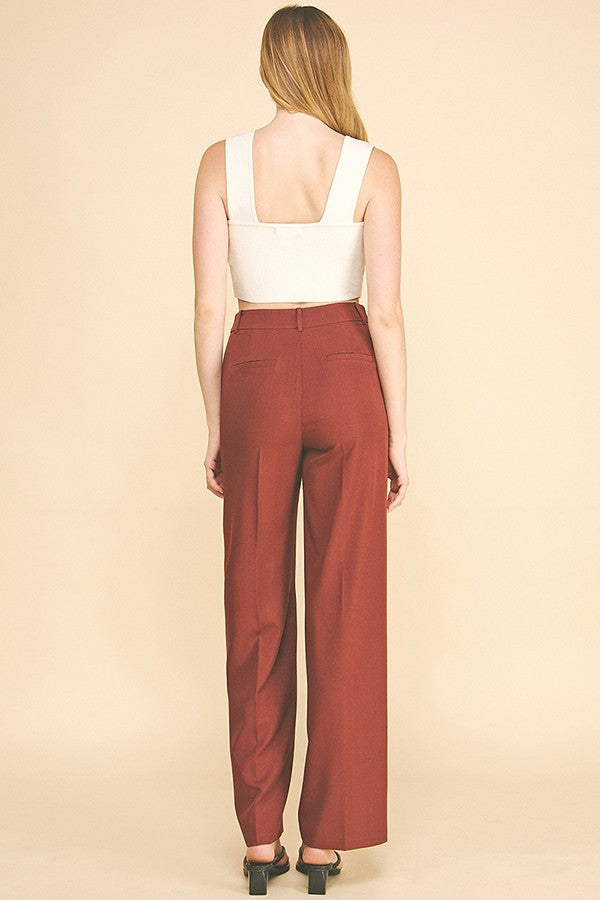 Twill Button Tab Wide Leg Full Trousers