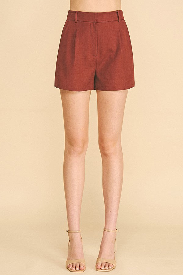 Twill Single Pleated Tailored Fitted Shorts