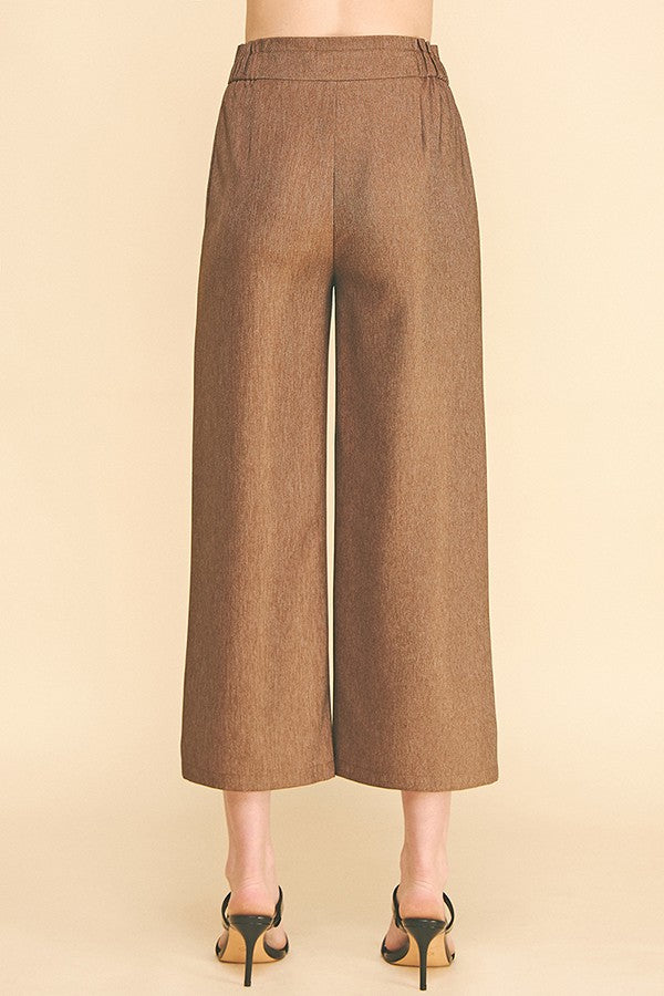 Cationic Faux Denim Stretch Fit Waist Cropped Leg Pants