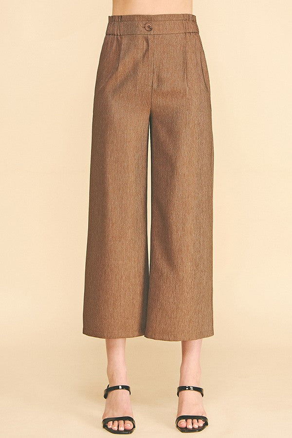 Cationic Faux Denim Stretch Fit Waist Cropped Leg Pants