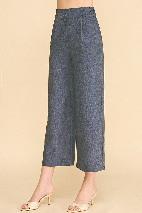 Cationic Faux Denim Stretch Fit Waist Cropped Leg Pants