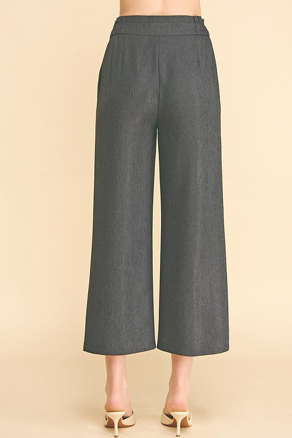 Cationic Faux Denim Stretch Fit Waist Cropped Leg Pants