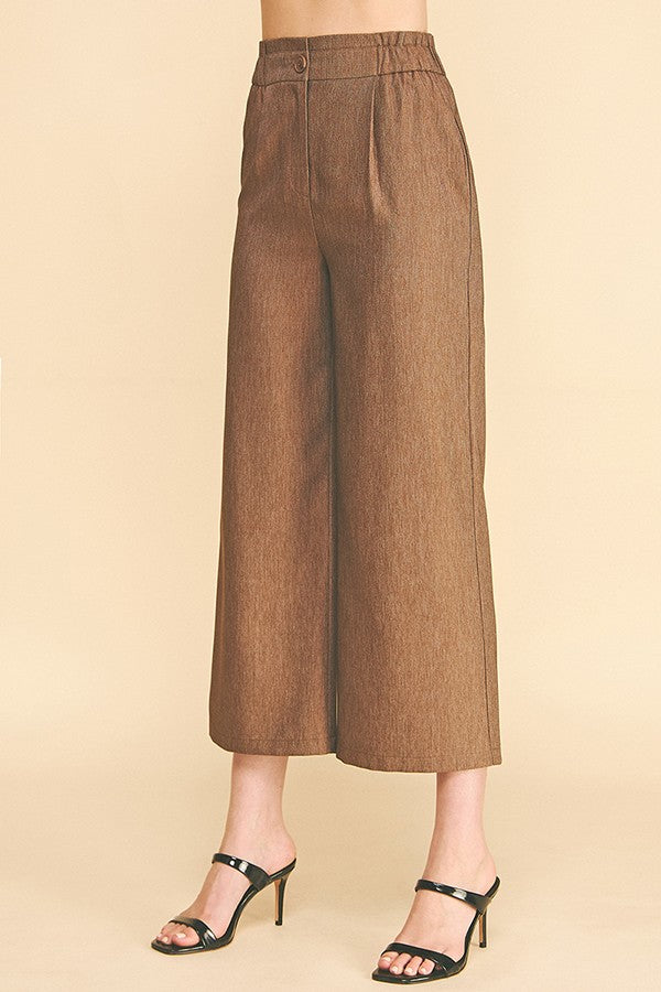Cationic Faux Denim Stretch Fit Waist Cropped Leg Pants