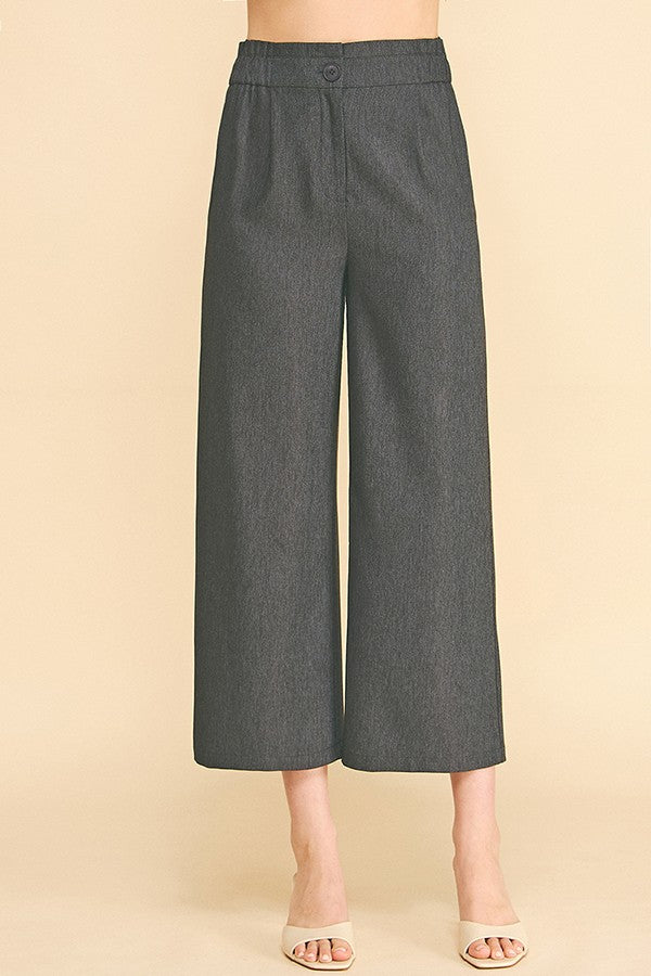 Cationic Faux Denim Stretch Fit Waist Cropped Leg Pants