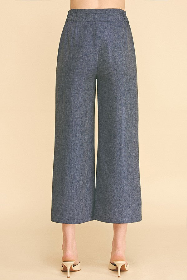 Cationic Faux Denim Stretch Fit Waist Cropped Leg Pants