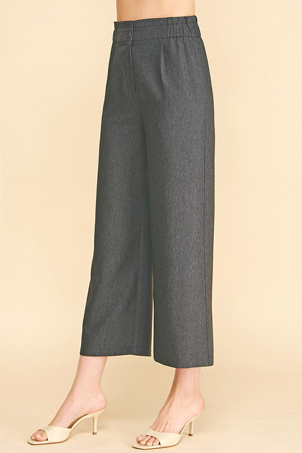 Cationic Faux Denim Stretch Fit Waist Cropped Leg Pants