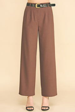 Twill Leather Belted Wide Leg Trousers