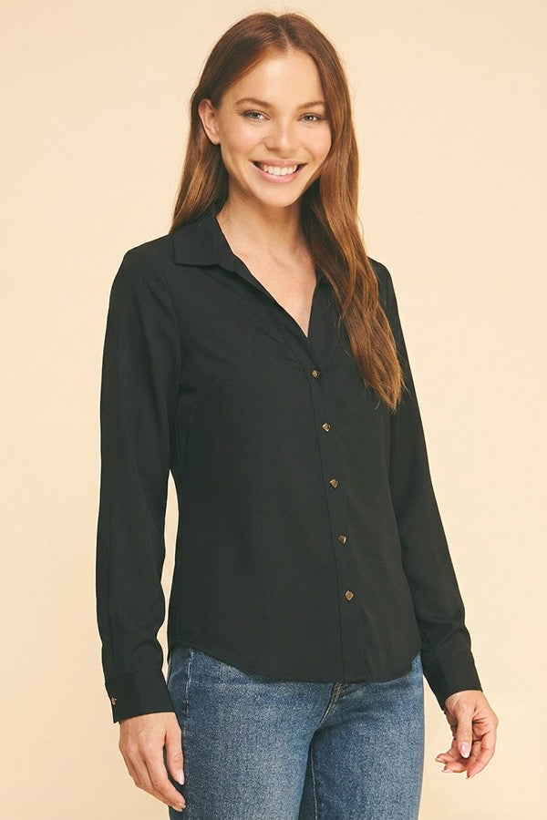 Pastel Ponte Gold Button Open Collar Dress Shirt Blouse Top