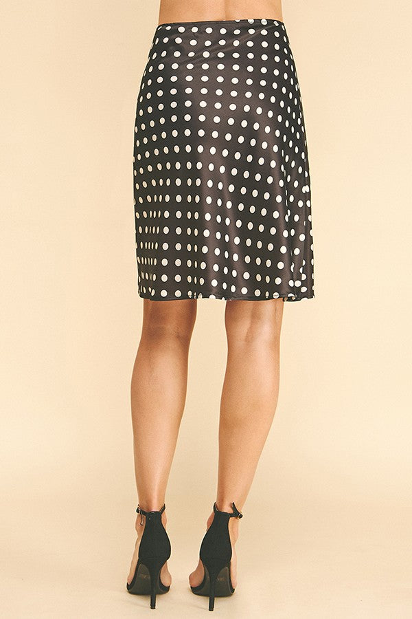 Polka Dot Charmeuse Side Slit Pencil Skirt