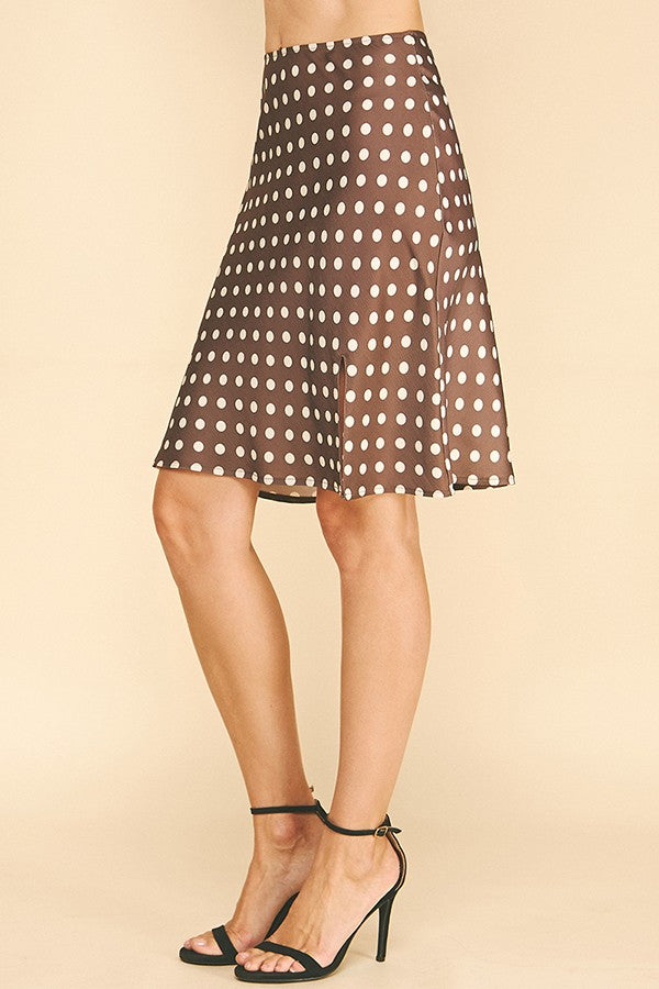 Polka Dot Charmeuse Side Slit Pencil Skirt
