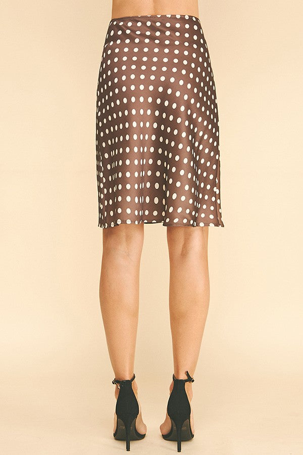 Polka Dot Charmeuse Side Slit Pencil Skirt