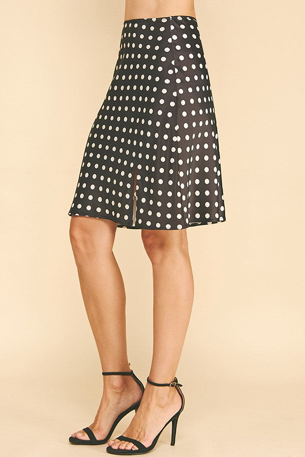 Polka Dot Charmeuse Side Slit Pencil Skirt
