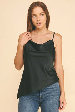Satin Cowl Neck Asymmetrical Cami Top