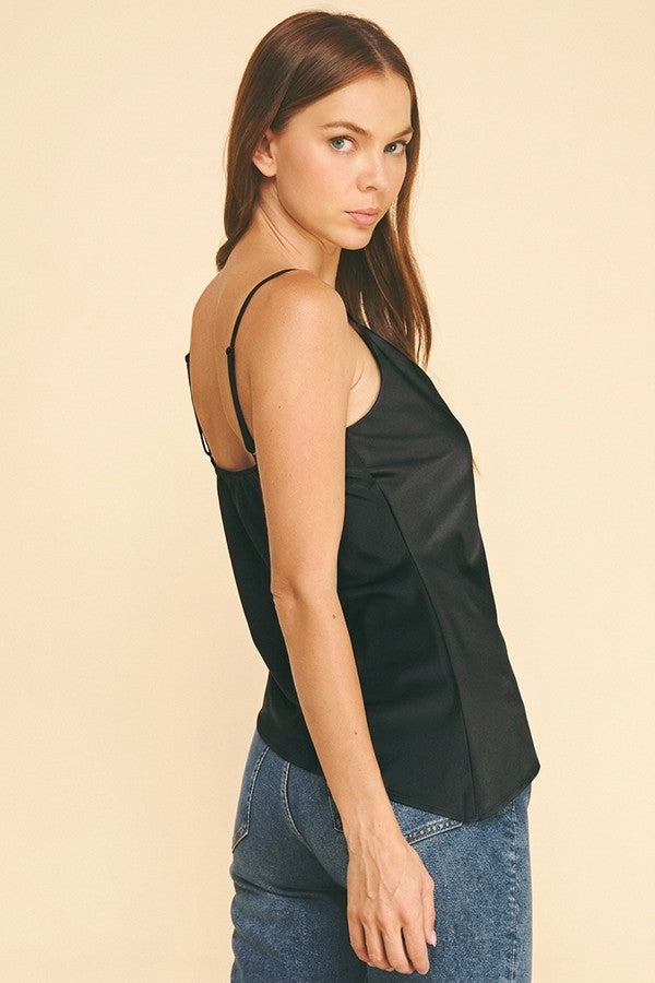 Satin Cowl Neck Asymmetrical Cami Top