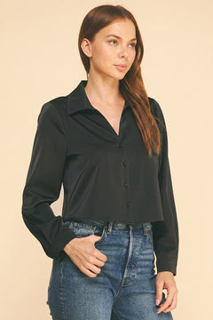 Satin Cropped Buttonless Collar Shirt