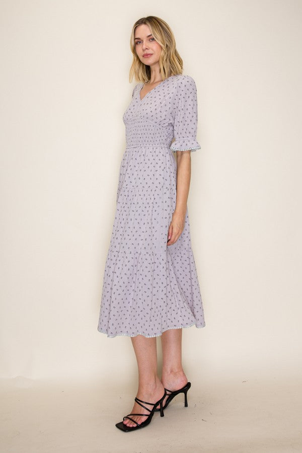 Floral Smocked Waist Midi Dress