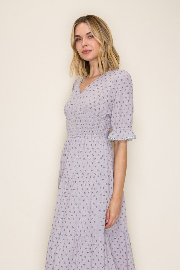 Floral Smocked Waist Midi Dress