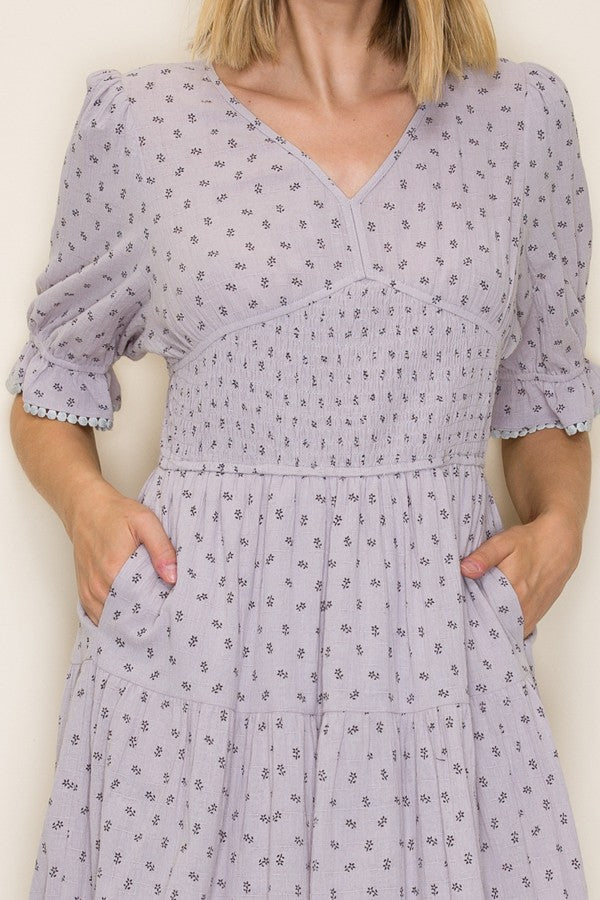 Floral Smocked Waist Midi Dress