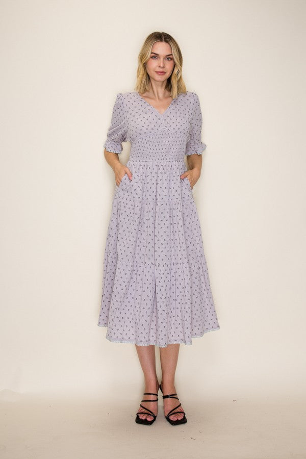 Floral Smocked Waist Midi Dress