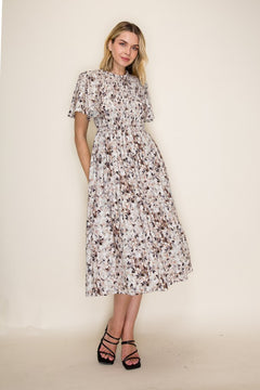Abstract Print Smocked Midi Dress