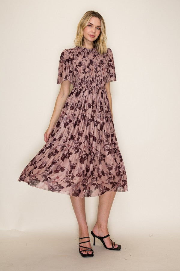Floral Smocked Mesh Midi Dress