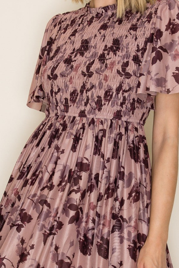 Floral Smocked Mesh Midi Dress