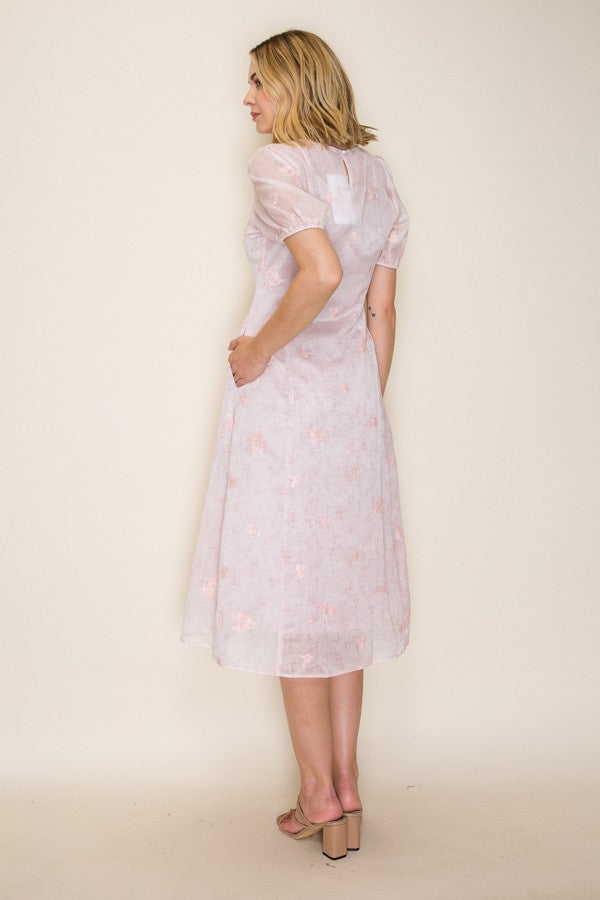 Embroidered Floral Organza Midi Dress
