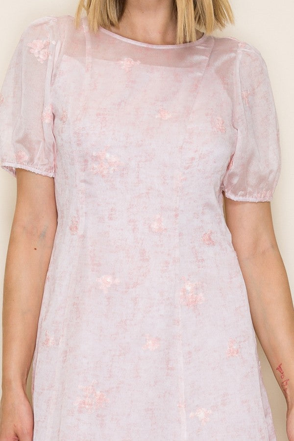 Embroidered Floral Organza Midi Dress