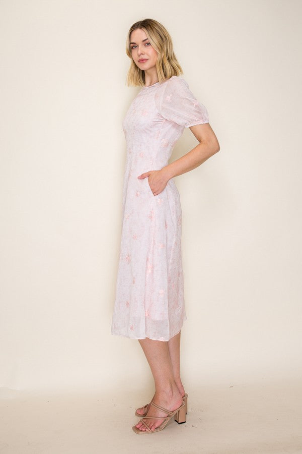 Embroidered Floral Organza Midi Dress