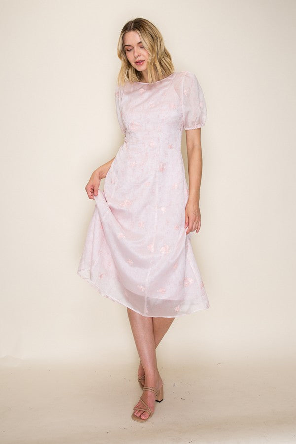 Embroidered Floral Organza Midi Dress