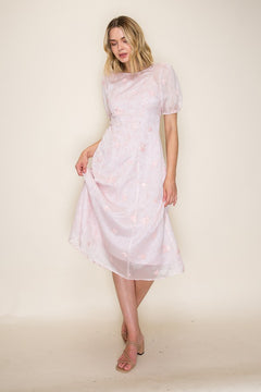 Embroidered Floral Organza Midi Dress