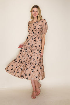 Floral Button Front Tiered Midi Dress