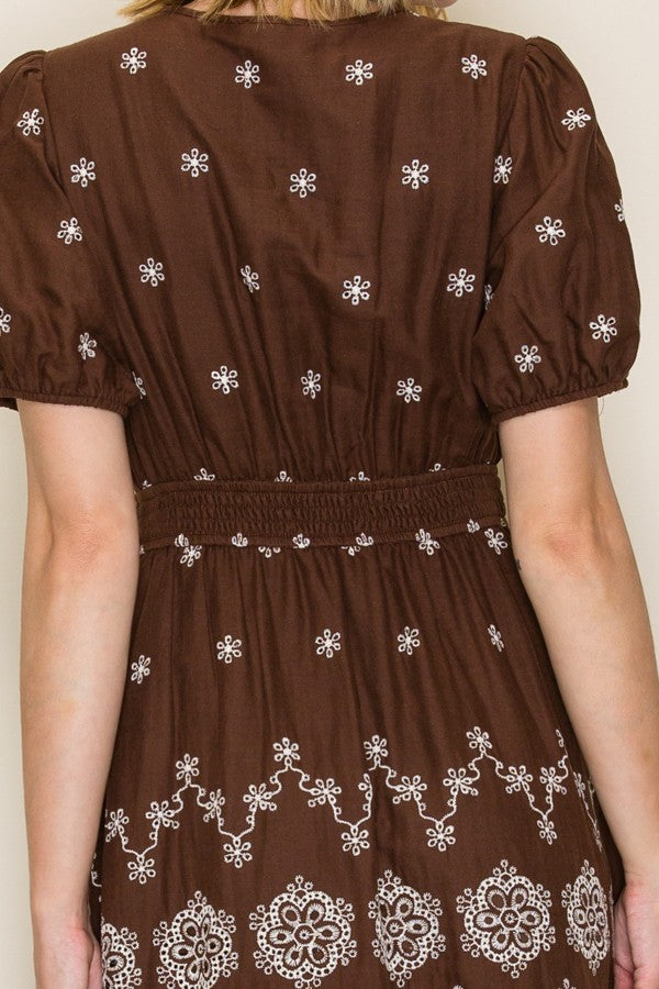 Smocked Waist Embroidered Dress