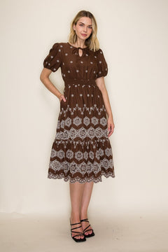 Smocked Waist Embroidered Dress