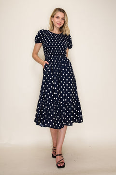 Polka Dot Smocked Midi Dress