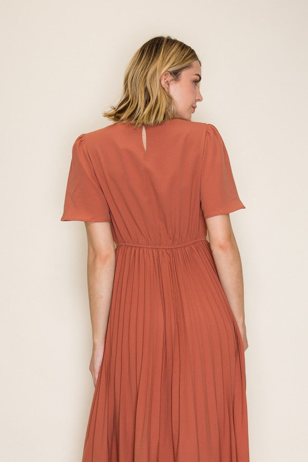 Pleated Square Neck Midi Dress