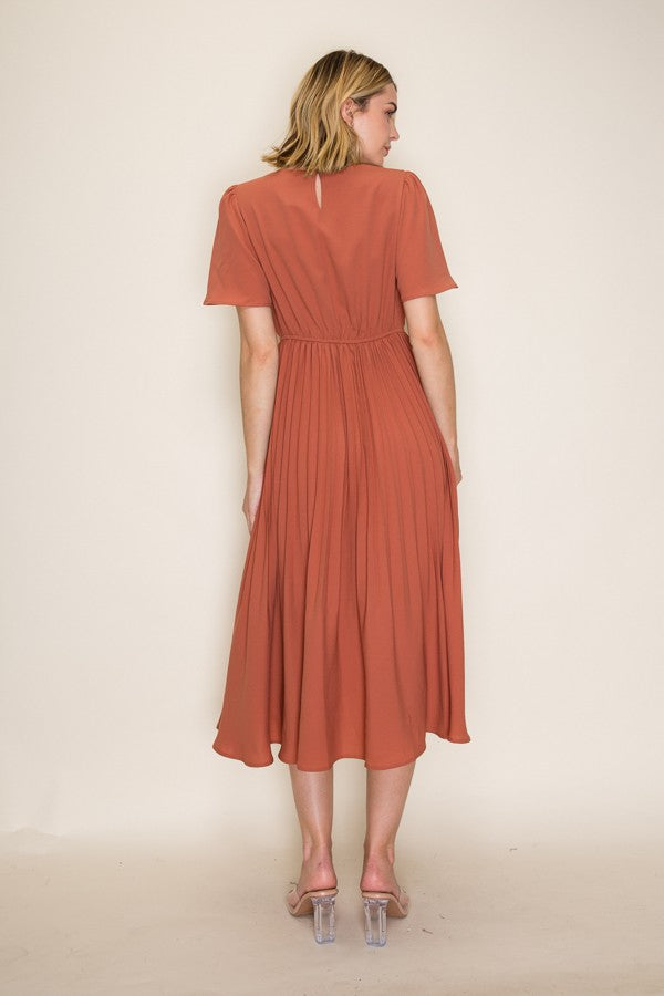 Pleated Square Neck Midi Dress